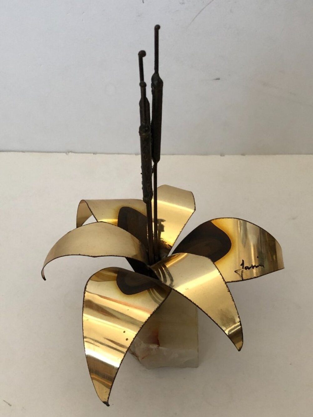 Mario Jason Originals Brass Reed Flower Sculpture Signed